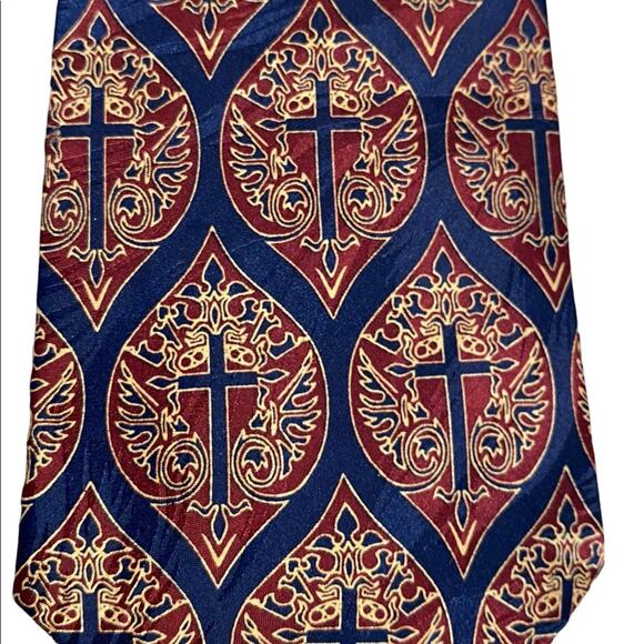 Appointed Apparel 100% Silk Neck Tie Navy, Burgundy and Gold Cross Print - Picture 2 of 4
